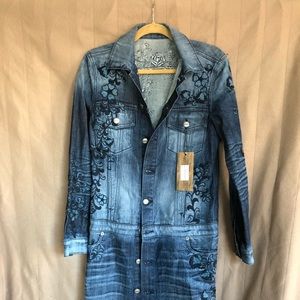 Driftwood Women's Dress Denim Duster Embroidered